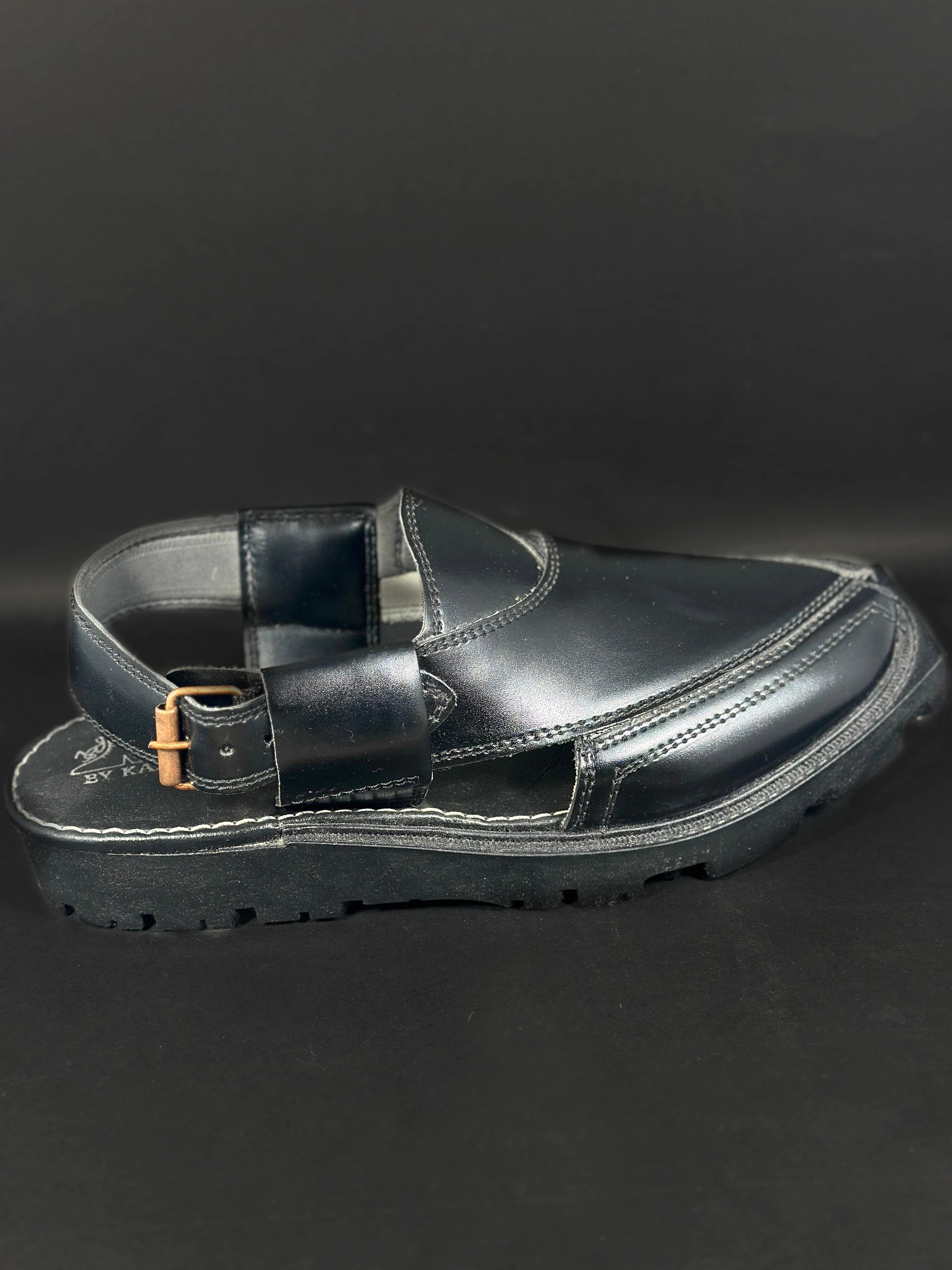 Black Handmade Leather Peshawari Chappal – Classic Comfort & Durability