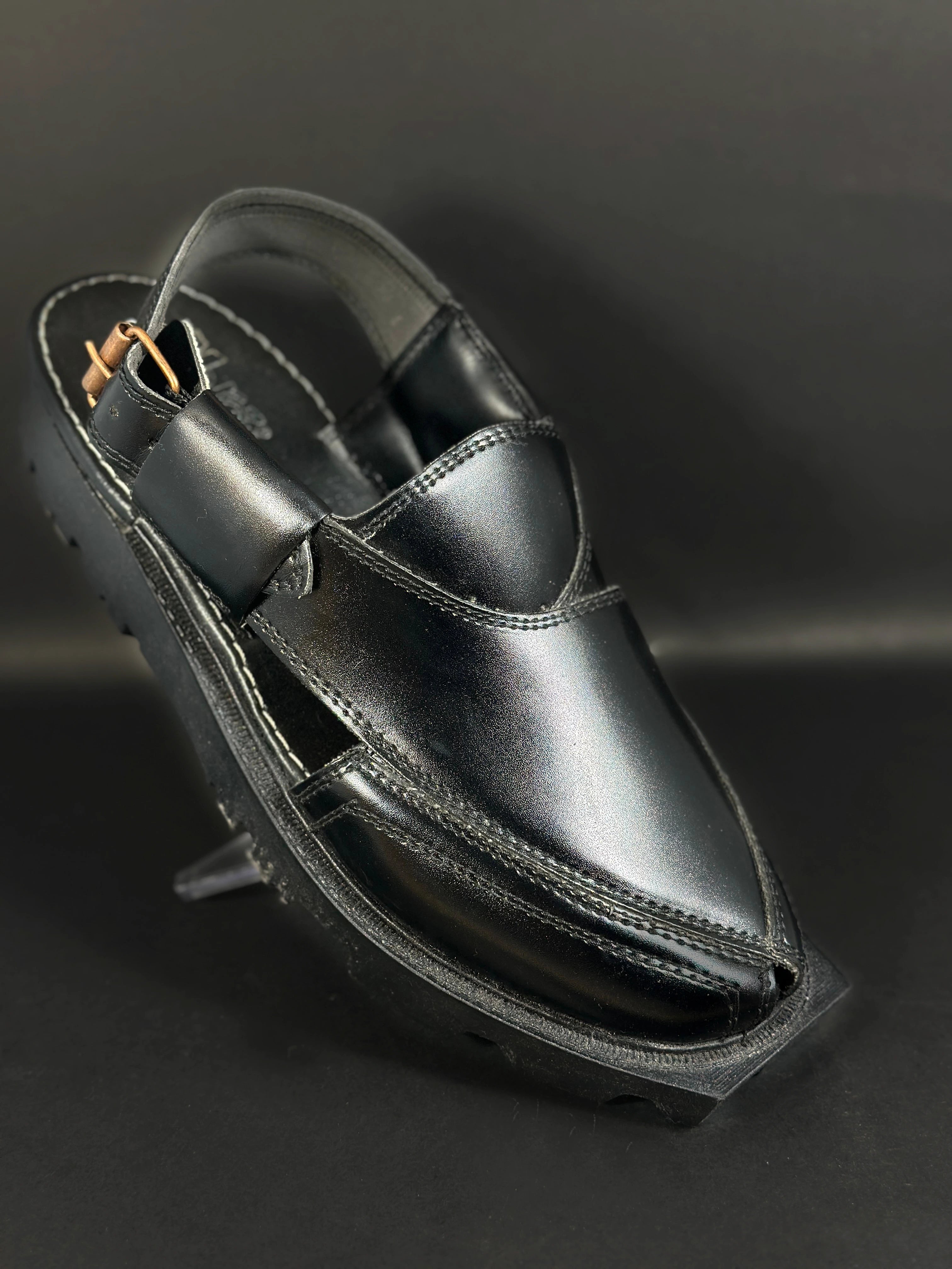 Black Handmade Leather Peshawari Chappal – Classic Comfort & Durability