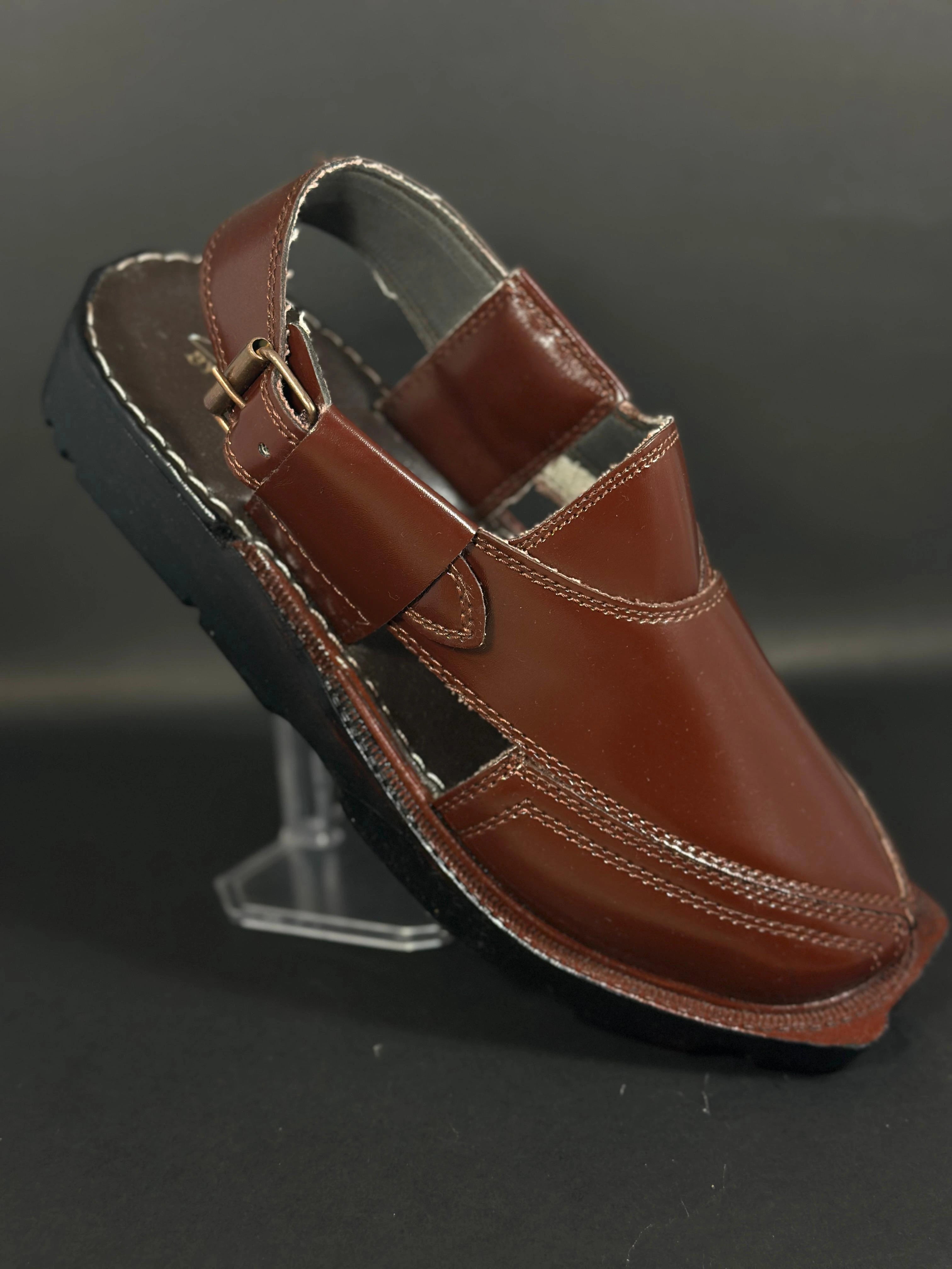 Brown Handmade Leather Peshawari Chappal – Classic Comfort & Durability
