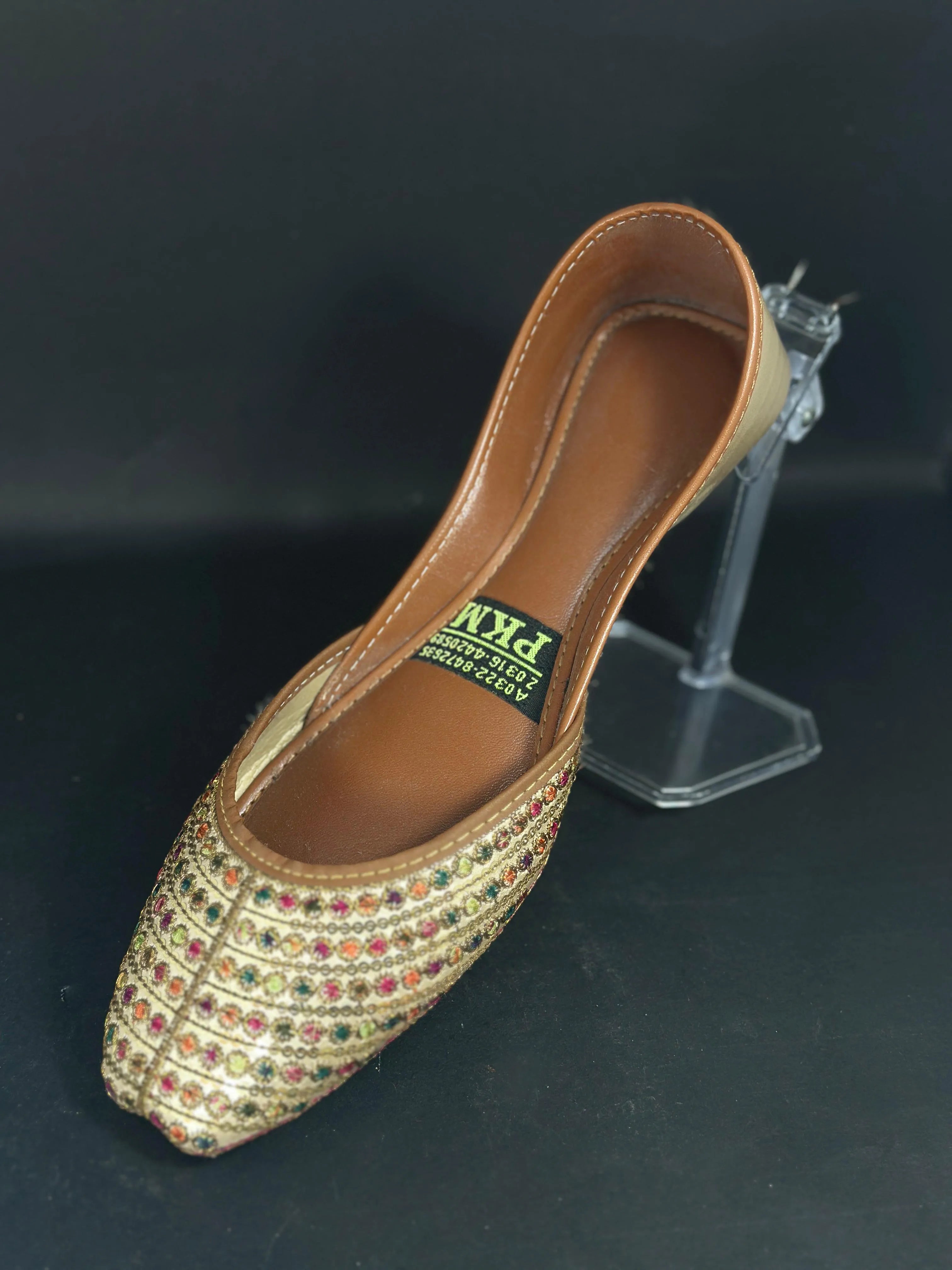 Golden Women’s Traditional Kussa – Handmade Ethnic Flat Shoes
