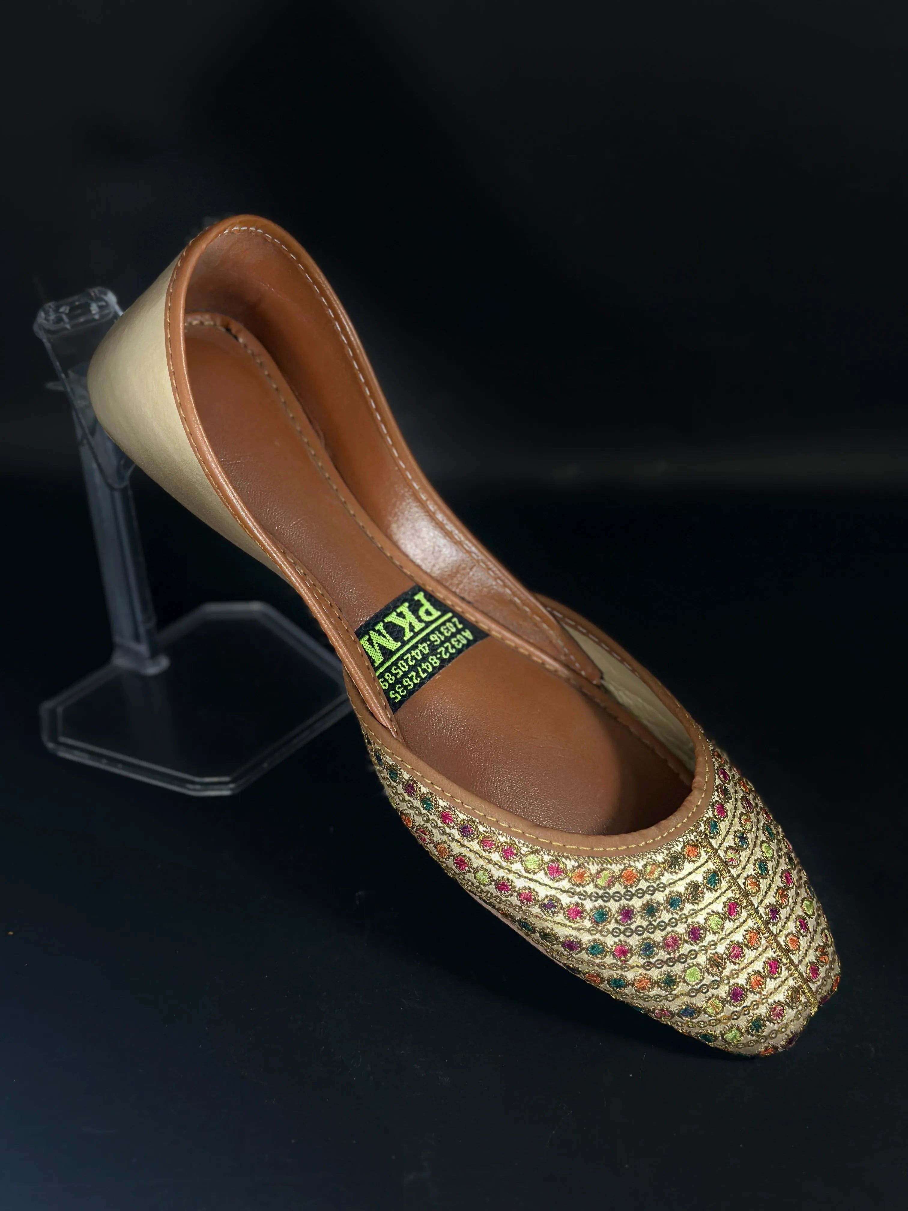 Golden Women’s Traditional Kussa – Handmade Ethnic Flat Shoes